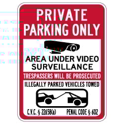 California Private Parking Tow Away CVC Section 22658 Sign - 18x24 - Made with 3M Reflective Rust-Free Heavy Gauge Durable Aluminum available at STOPSignsAndMore
