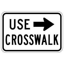 R9-3bP Use Crosswalk Sign With Right Arrow - 18x12 - Crosswalk Signs Made with 3M Reflective Rust-Free Heavy Gauge Durable Aluminum available at STOPSignsAndMore