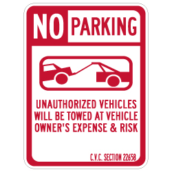 California No Parking CVC Section 22658 Sign - No Arrow - 12x18 - Made with 3M Reflective Rust-Free Heavy Gauge Durable Aluminum available at STOPSignsAndMore.com