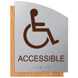 ADA Accessible Symbol Sign - 6.5" x 8.5" - Brushed Aluminum and Maple Fusion Wood Grain Laminate - Tactile Text & Grade 2 Braille | STOPSignsAndMore.com