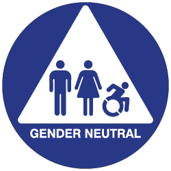 ADA Gender Neutral Restroom Door Sign features Active ISA Symbol with Male and Female Pictograms - 12x12