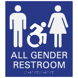 ADA Compliant Active Wheelchair Accessible All Gender Restroom Wall Signs with Tactile Text and Grade 2 Braille - 8x9