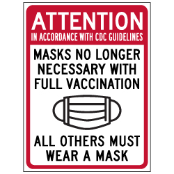 Label - Masks No Longer Necessary With Vaccination (Pack of 3) - Digitally printed on rugged vinyl using outdoor-rated inks. Buy Public Health Safety Window Decals from StopSignsandMore.com