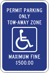 Georgia State and Metro Atlanta Permit Parking Only Tow-Away Zone Handicap Parking Sign 12x18