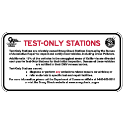 B.A.R. Required Test Only Stations Sign - 24x12 - This Single-Faced Non-Reflective Sign is Made with Heavy-Gauge Rust Free Aluminum with Durable Vinyl and 3M Inks.