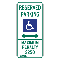 R7-8E North Carolina State Handicap Reserved Parking Maximum Penalty $250 Sign with Double Arrow 12x26 Reflective Aluminum Handicapped Parking signs