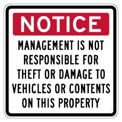 Management Not Responsible For Theft Or Damage Sign - 24x24 - Security Parking Lot Signs Made with Reflective Rust-Free Heavy Gauge Durable Aluminum at STOPSignsAndMore