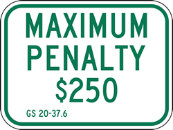 R7-8D North Carolina State Handicap Parking Maximum Penalty $250 Sign - 12x9