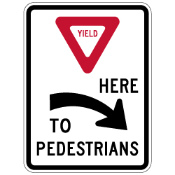 R1-5aR Yield Here To Pedestrians Right Arrow Sign - 18x24 - Crosswalk Sign Made with 3M Reflective Rust-Free Heavy Gauge Durable Aluminum available at STOPSignsAndMore