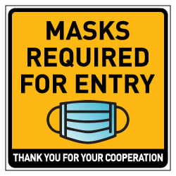 Label - Mask Required For Entry - 8x8 Sticker (Pack of 3) - Buy Public Health Safety Signs And Coronavirus COVID-19 Window Stickers and Decals from STOPSignsandMore.com
