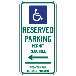 Connecticut State Handicap Reserved Parking Sign - Left Arrow - 12x24 - Made with Reflective Rust-Free Heavy Gauge Durable Aluminum available at STOPSignsAndMore.com