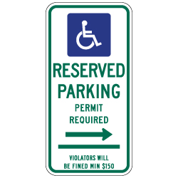 Connecticut State Handicap Reserved Parking Sign - Right Arrow - 12x24 - Made with Reflective Rust-Free Heavy Gauge Durable Aluminum available at STOPSignsAndMore.com