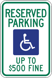 West Virginia State Reserved For Handicap Parking Sign - 12x18