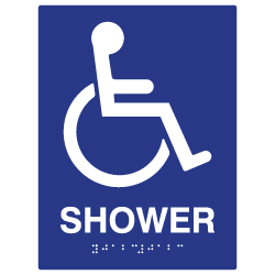 ADA Compliant Shower Room Sign with Wheelchair Symbol and Tactile Text and Grade 2 Braille - 6x8