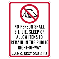 City of Los Angeles M.C. No Camping Sign - 18x24 - Reflective rust-free heavy-gauge aluminum Property Signs
