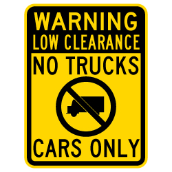 Warning Low Clearance No Trucks Sign - 18x24 - Available from STOPSignsAndMore.com
