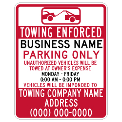 Semi-Custom Business Tow Away Texas Sign - 24x30 - Made with 3M Reflective Sheeting & Rust-Free Heavy Gauge Durable Aluminum.