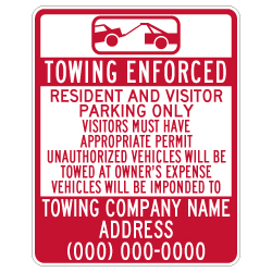Semi-Custom Visitor and Resident Tow Away Texas Sign - 24x30 - Made with 3M Reflective Sheeting & Rust-Free Heavy Gauge Durable Aluminum.