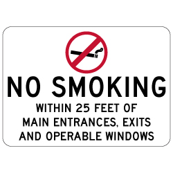No Smoking Within 25 Feet Of Entrances And Exits And Operable Windows Sign - 14x10 - Non-reflective