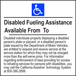 ADA Disabled Fueling Assistance Available Hours - 6x6 - Package of 3 Labels or Window Decals
