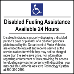 ADA Disabled Fueling Assistance Available 24 Hours - 6x6- Package of 3 Labels or Window Decals