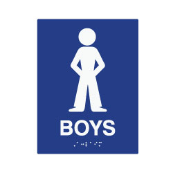 ADA Compliant Boys Restroom Wall Signs with Tactile Text and Symbol, and Grade 2 Braille - 6x8