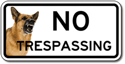 Buy Color No Trespassing Guard Dog Door Signs - 12x6 - Full-Color Reflective Rust-Free Aluminum Guard Dog Signs