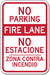 Reflective Bilingual No Parking Fire Lane Signs No Estacione Zona Contra Incendio Signs - 12x18 - Reflective Rust-Free Heavy Gauge Aluminum Bilingual Parking Signs